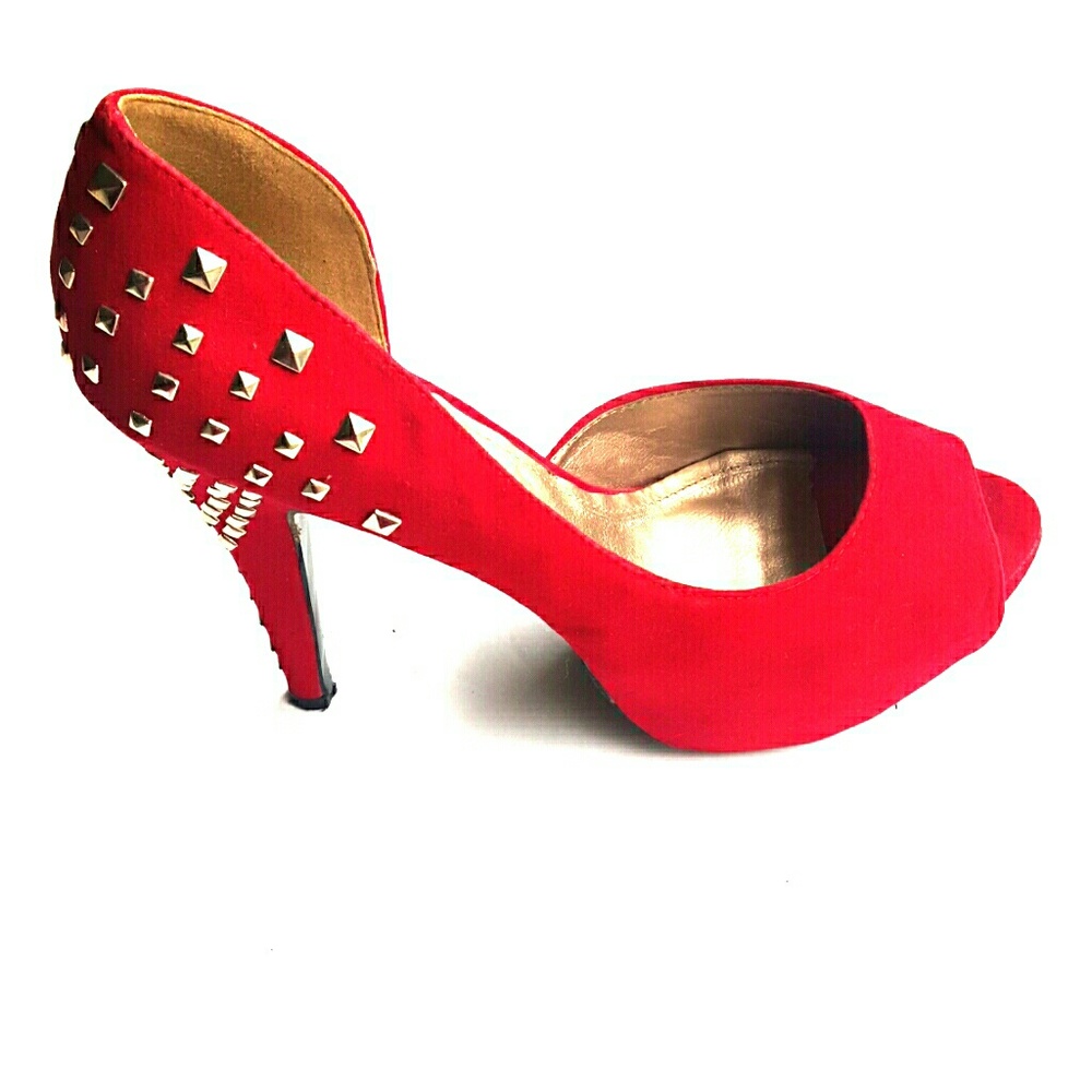 Dots, red open toe pumps.Size-